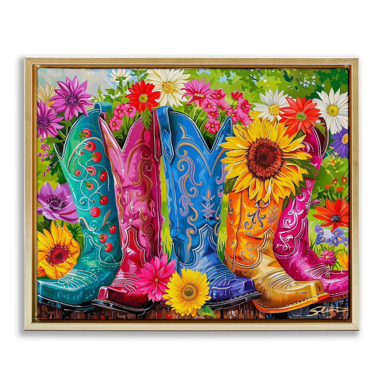 Stupell Industries Cowboy Boots and Sunflowers Floating Frame, design by Shawna Stewart